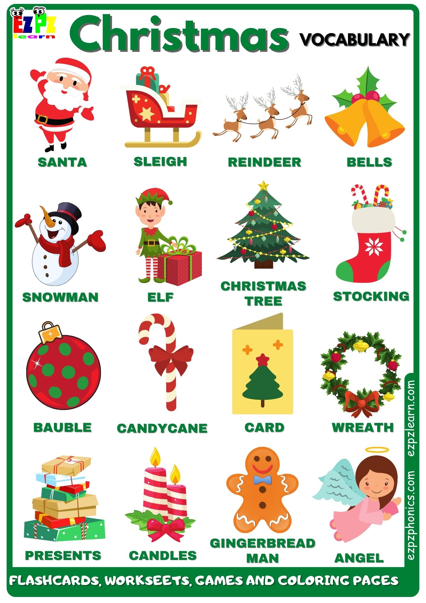 Christmas Vocabulary Free English Vocabulary Resources Flashcards, Worksheets, Coloring Pages, Games and More for ESL